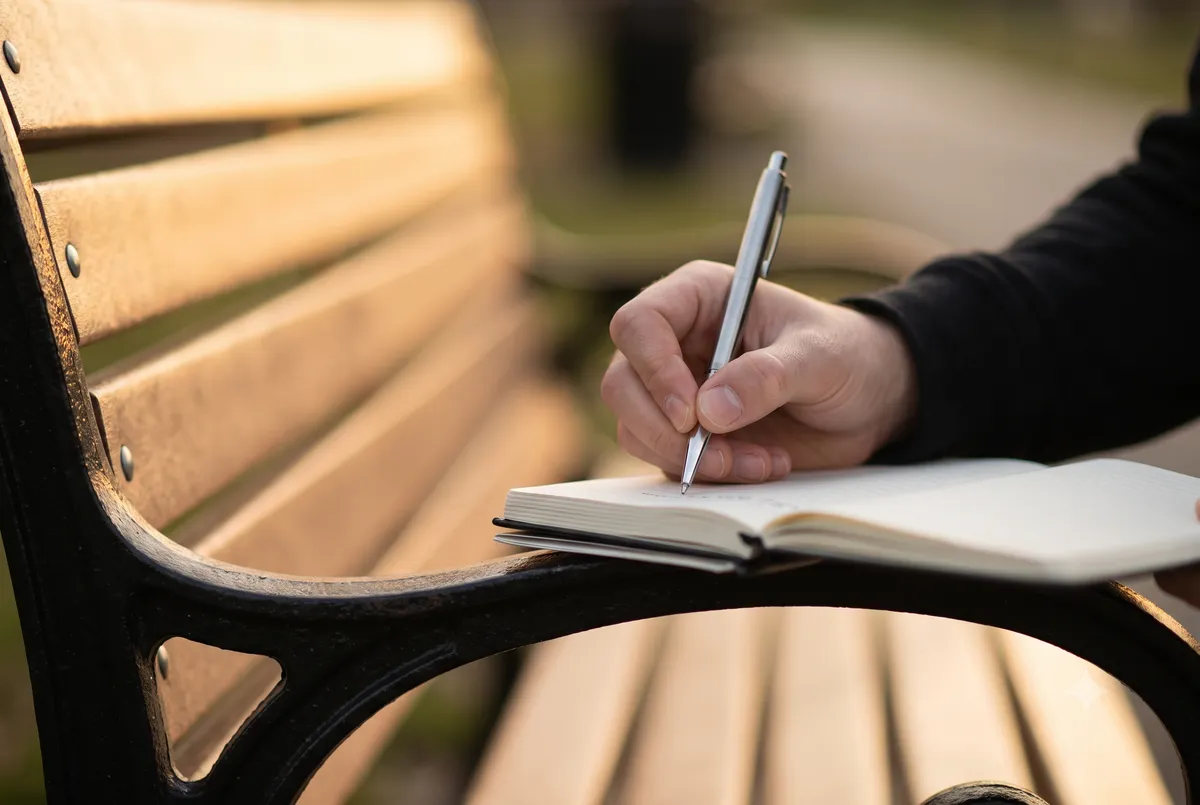 Close-up of a hand writing a monthly budget in a notebook beside a calm cup of coffee, reflecting a deliberate shift toward long-term financial planning