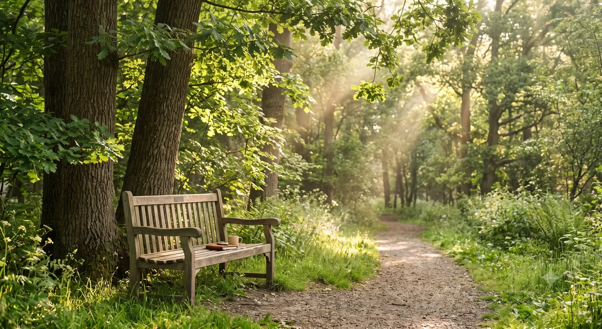 A relaxing outdoor workspace or park setting during a screen detox