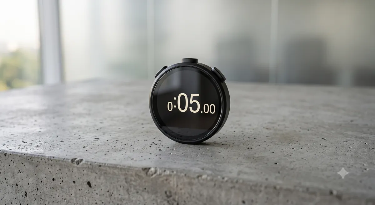 A minimalist stopwatch showing 5 seconds representing execution timing