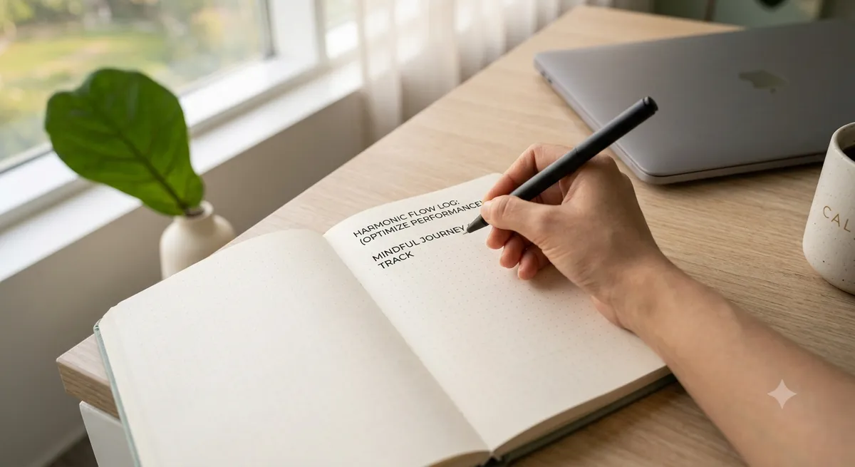 A person writing in a physical paper journal representing analogue habit tracking