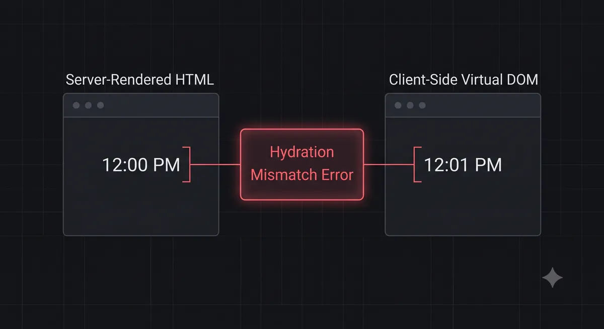 Detailed comparison of Server-Rendered HTML vs Client-Side Virtual DOM causing a mismatch