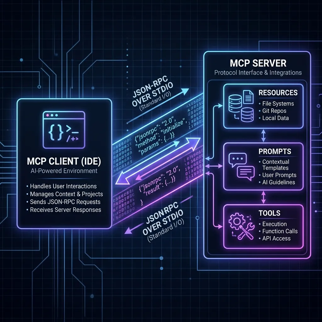 Model Context Protocol Client-Server Architecture showing JSON-RPC communication