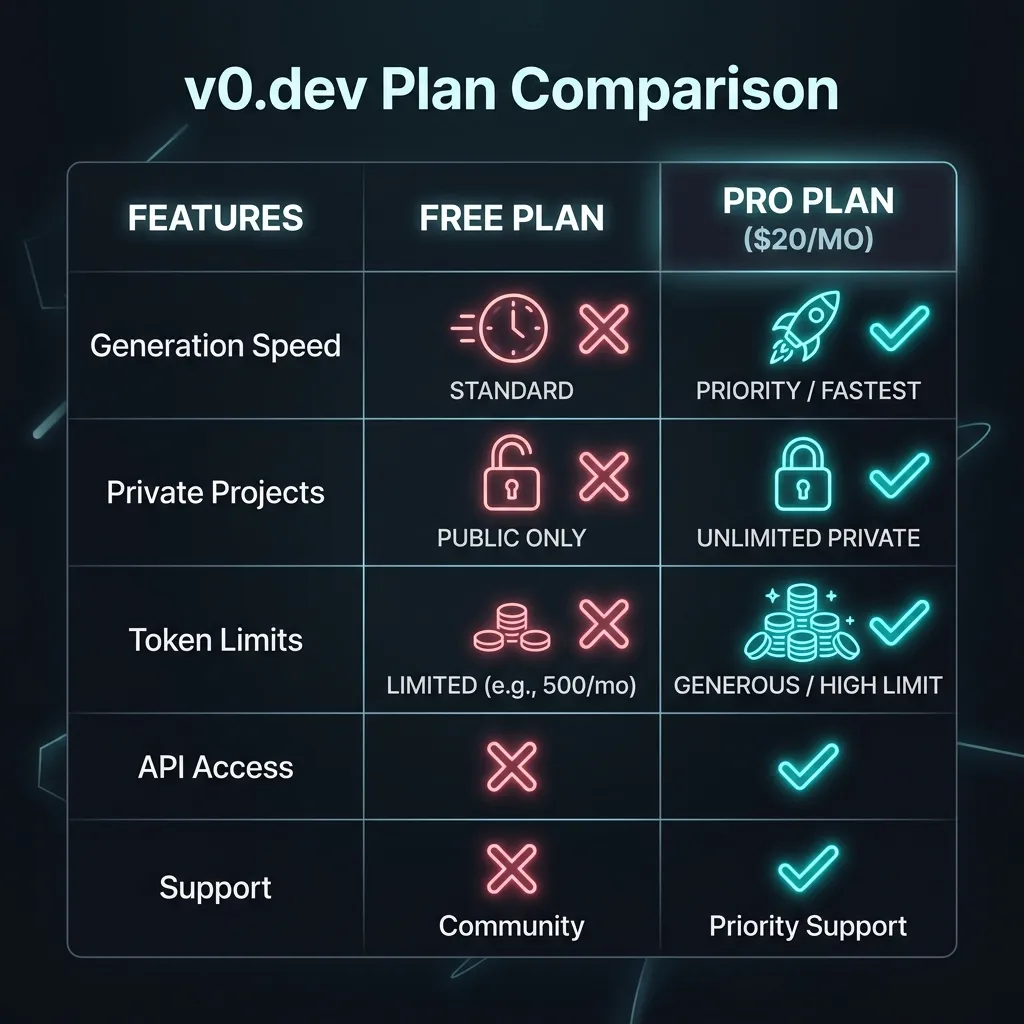 Clean minimalist comparison table showing Free Plan vs Pro Plan features and credits